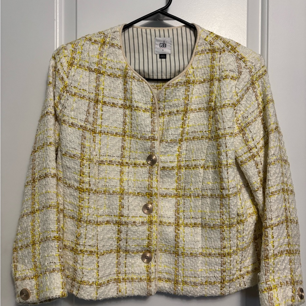 CAbi Women's Cream and Yellow Plaid Blazer